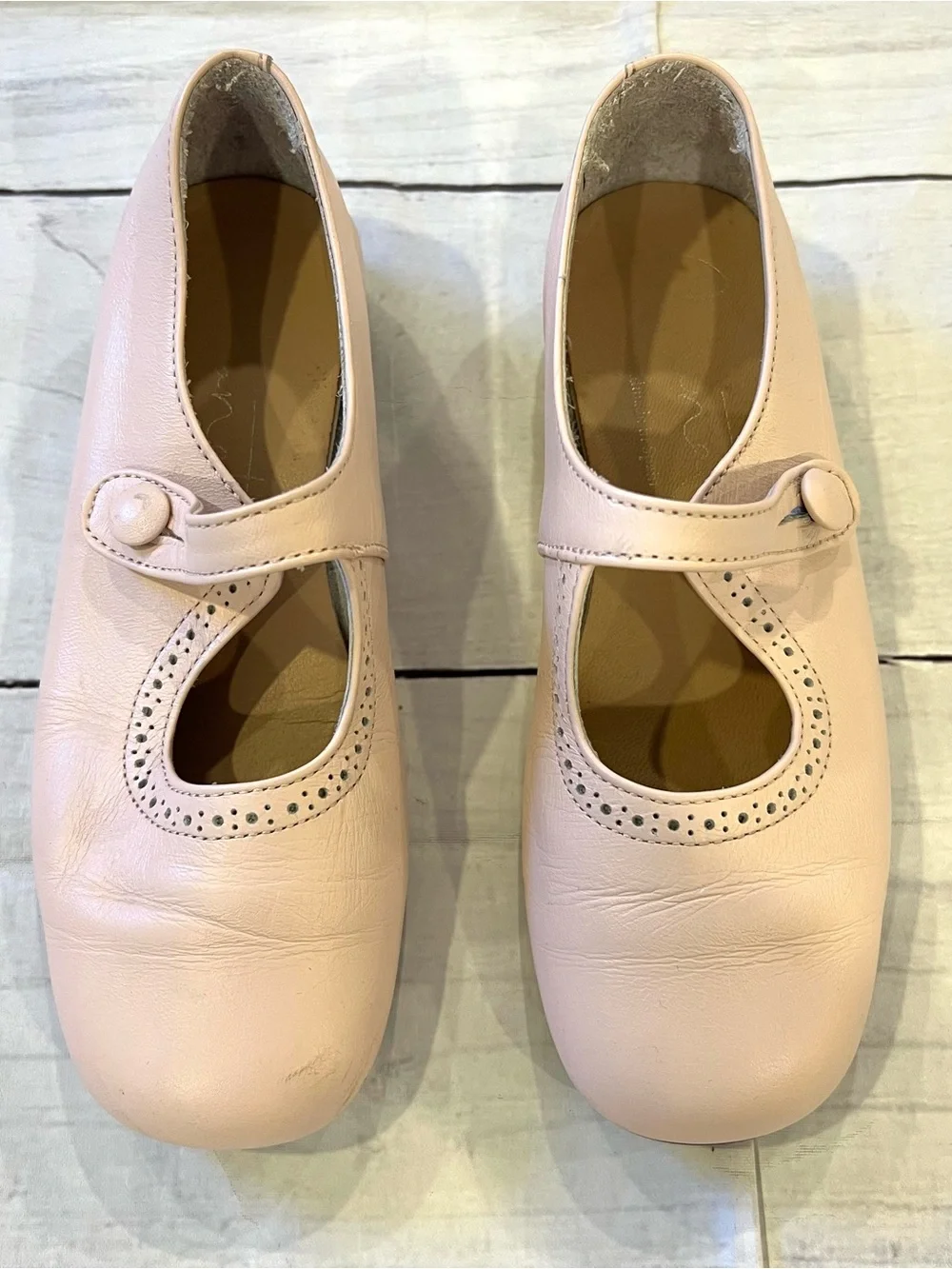 Papanatas Mary Jane Leather Flats in Light Pink